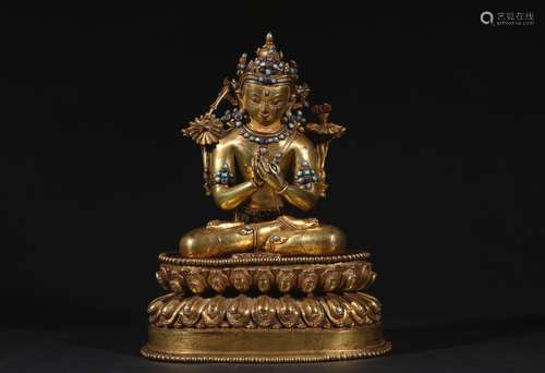 MING DYNASTY GILT BRONZE MANJUSRI BODHISATTVA