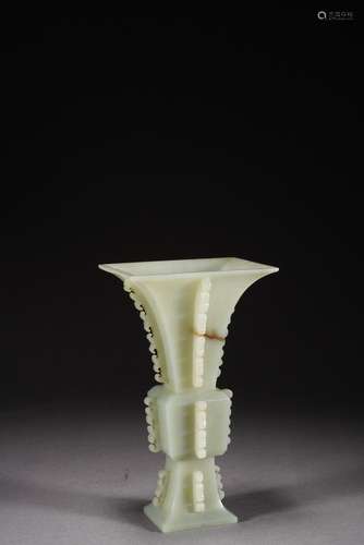 QING DYNASTY WHITE JADE GOBLET WITH HALBERD FLOWERS