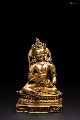 A LARGE-SCALE GILT BRONZE DINSA TI TEMPLE VAJRA SCULPTURE OF...