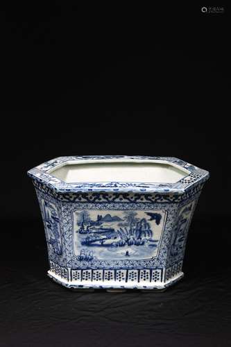 QING BLUE AND BLUE WINDOW LANDSCAPE CHARACTER TATTOO BASIN