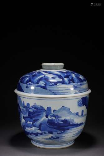 QING DYNASTY, BLUE AND WHITE PORCELAIN WITH PIANO AND FRIEND...