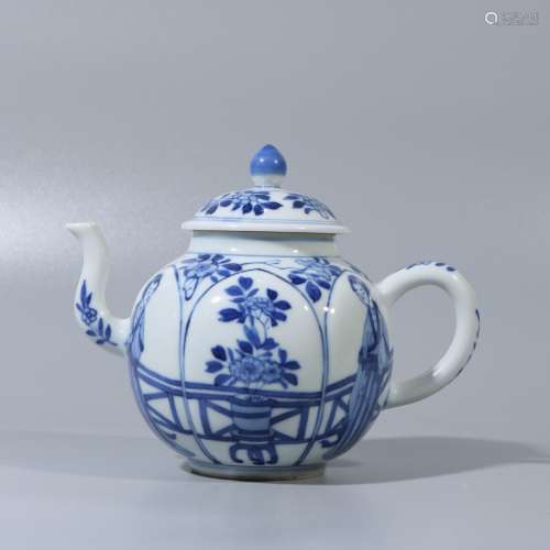 瓜棱花卉茶壶