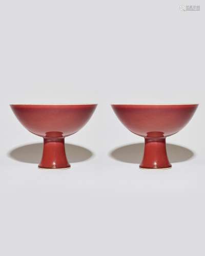 A pair of copper-red glazed stem bowls Yongzheng six-charact...