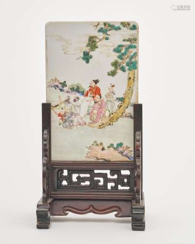 A famille-rose 'scholars' table screen 20th century