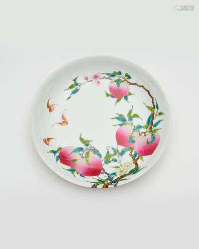 A famille-rose 'peach' plate Yongzheng six-character...