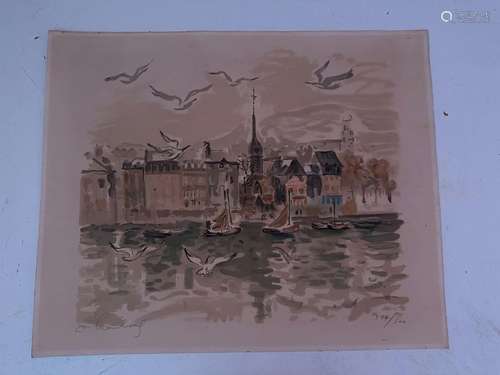 HAMBOURG André (1909-1999) - Honfleur, le vieux bassin.