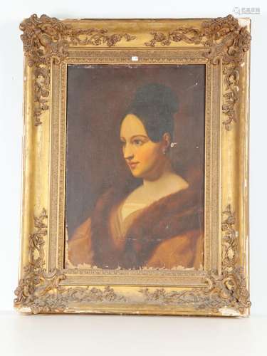 ECOLE XIXe siècle - Portrait de femme au chignon. Huile