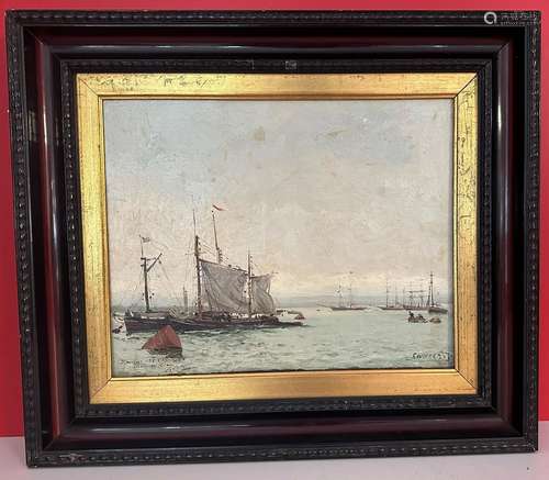 ECOLE XIXe siècle - Cowes, le port. Huile sur toile, av