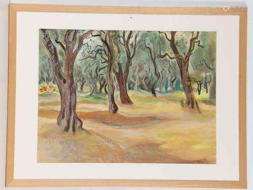 SIMON Henry (1910-1987) - Les oliviers. Aquarelle et go