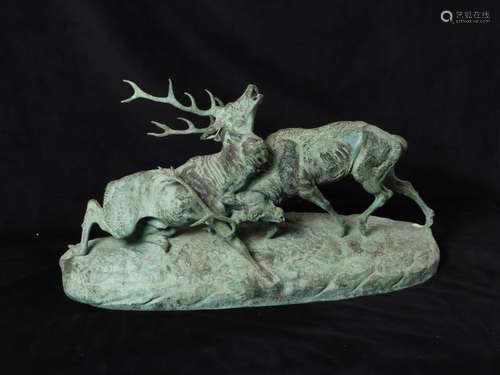 MASSON Clovis Edmond (1838-1913) - Combat de cerfs. Imp