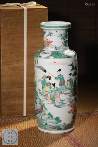 A WUCAI ROULEAU VASE,MARK AND PERIOD OF KANGXI