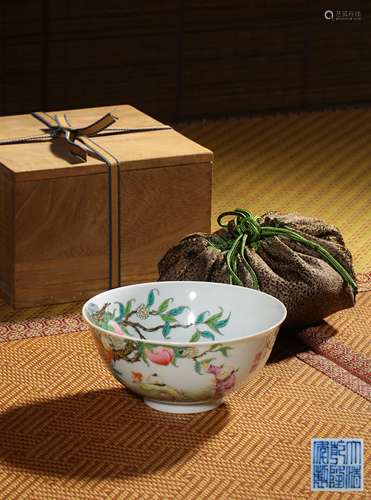 A FAMILLE-ROSE ‘PEACH AND POEM’BOWL,MARK AND PERIOD OF QIANL...
