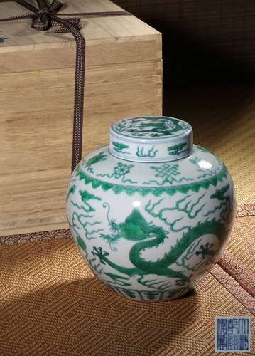 A GREEN-GLAZED BLUE AND WHITE‘DRAGON’JAR,MARK AND PERIOD OF ...