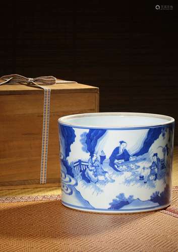 A BLUE AND WHITE BRUSHPOT,KANGXI PERIOD