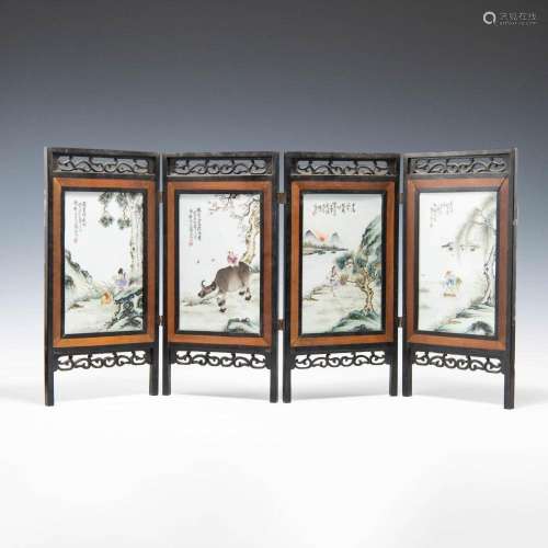 A Chinese porcelain panel table screen, Republic period