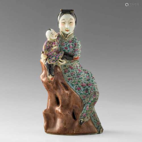 A Chinese famille rose statue of a court lady, Republic peri...
