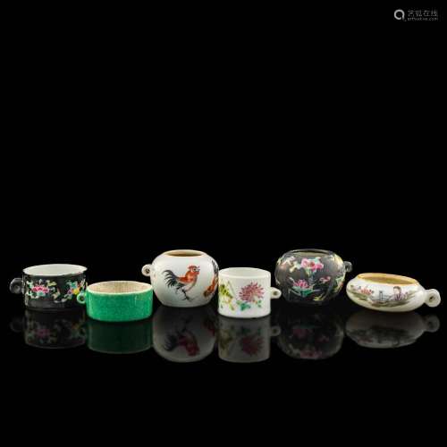 A group of six Chinese porcelain bird feeders, Republic peri...
