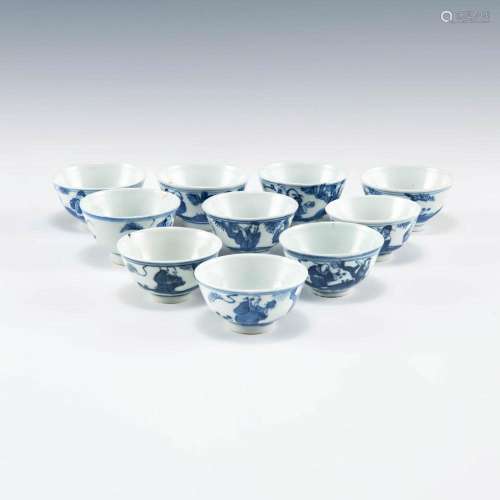 A set of ten Chinese blue and white cups, late 19th century