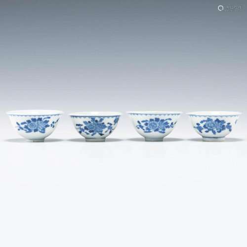 A group of four Chinese blue and white tea cups, Guangxu per...