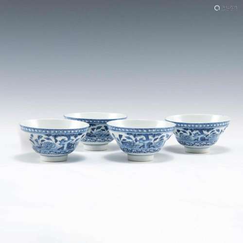 A set of four Chinese blue and white bowls, late 19th centur...