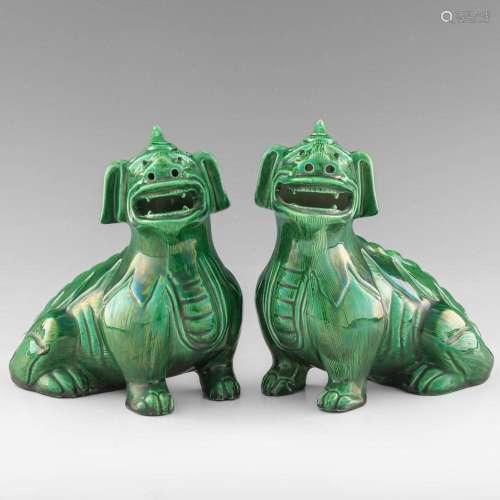 A pair of Chinese green-glazed qilin, late 19th century