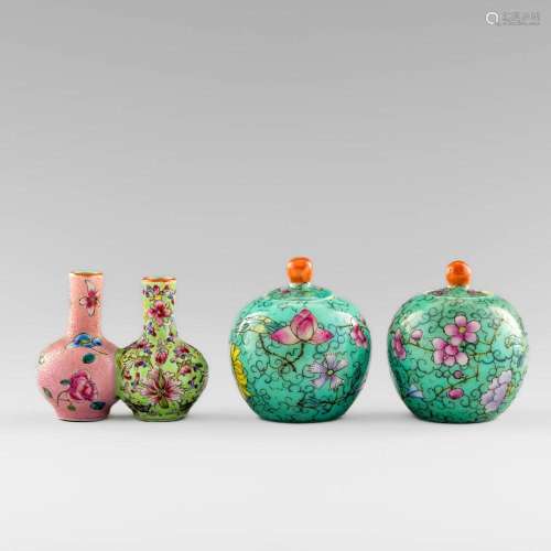 Three Chinese miniature famille rose porcelains, 19th centur...