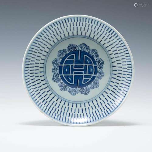 A Chinese blue and white 'shou' plate, 18th century