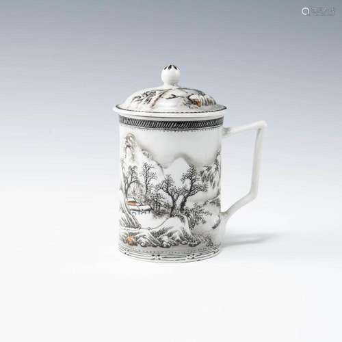 A famille rose snow scene lidded mug, Republic period