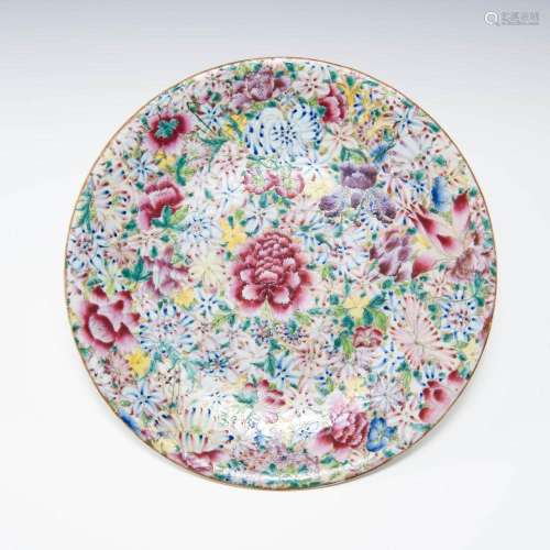 A Chinese famille rose 'mille fleur' plate, Republic...