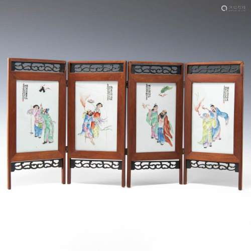 A set of four Chinese famille rose porcelain panels, Republi...