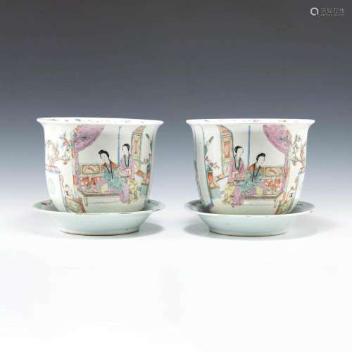 A pair of Chinese famille rose jardinieres, late 19th centur...