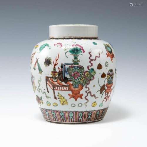 A Chinese famille rose lidded jar, 19th century