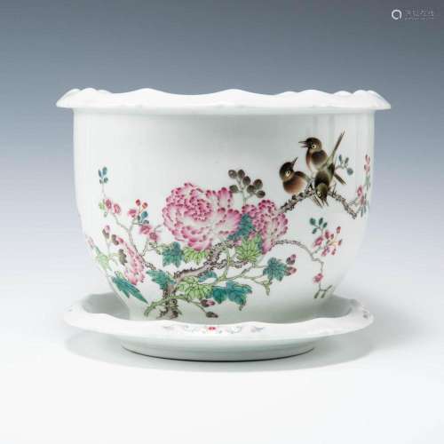 A Chinese famille rose flower and bird jardiniere, Republic ...