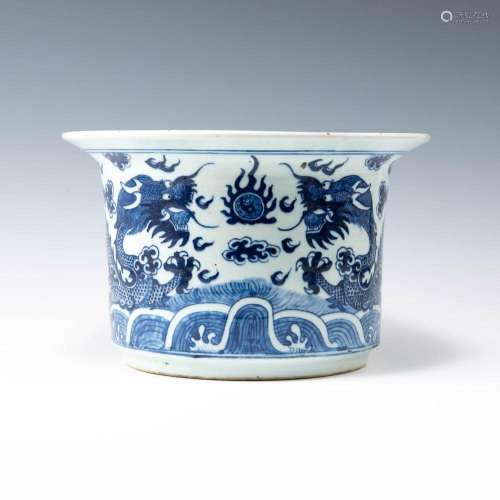A Chinese blue and white 'dragon' jardiniere, early ...
