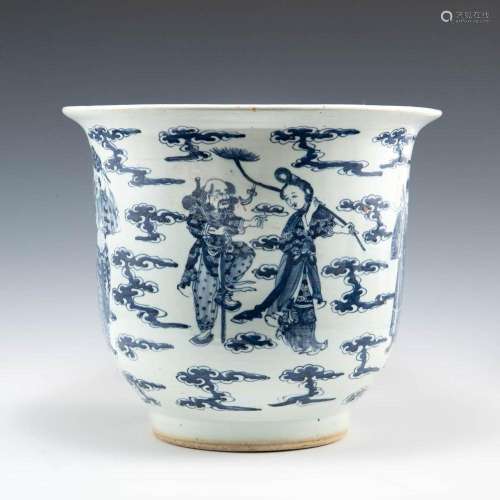 A Chinese blue and white 'Eight Immortals' jardinier...