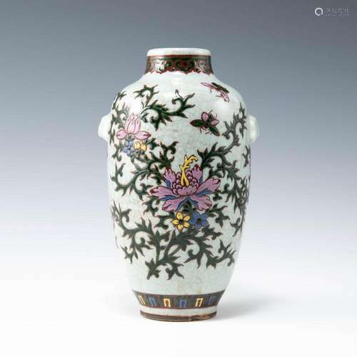 A Chinese ge-glazed famille rose zun vase, late 19th century