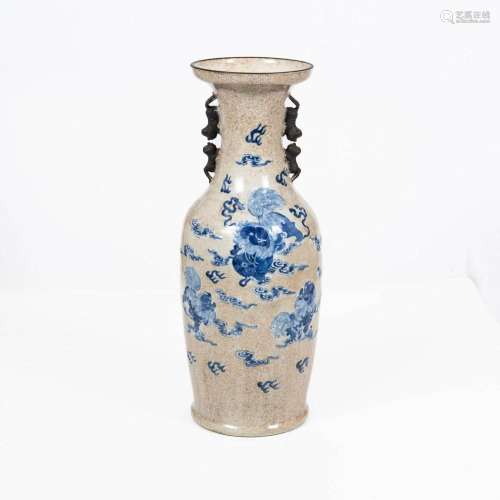 A Chinese ge-glaze-ground blue and white 'lion' vase...
