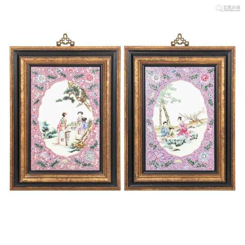 A pair of Chinese famille rose plaques, 1950s/1960s