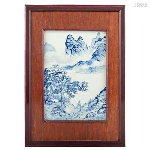 A Chinese blue and white porcelain plaque, 1960s/1970s