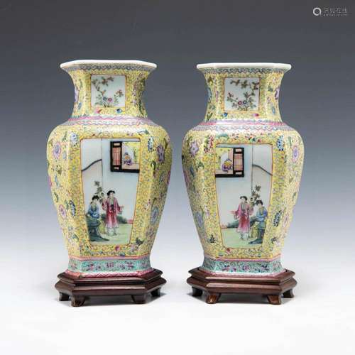 A pair of Chinese famille rose vases, Republic period