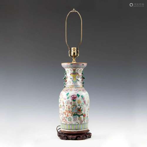 A Chinese famille rose vase lamp, late 19th century