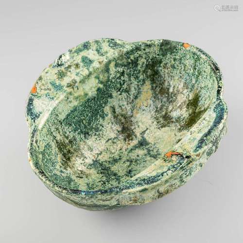 A Chinese green-glazed ear cup, Han dynasty