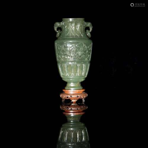 A Chinese celadon jade vase,