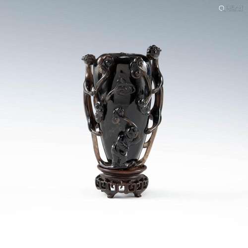 A Chinese carved smoky quartz vase, 19th century