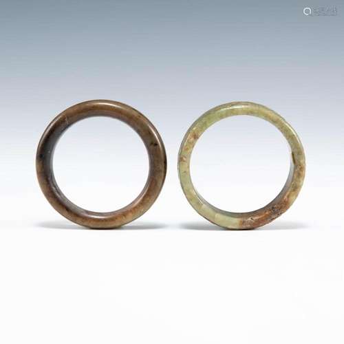 Two Chinese jade bangles, Ming dynasty or earlier