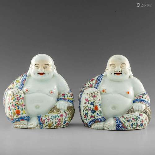 Two Chinese famille rose statues of buddha, Republic period