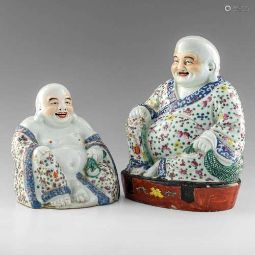 Two Chinese famille rose statues of buddha, Republic period