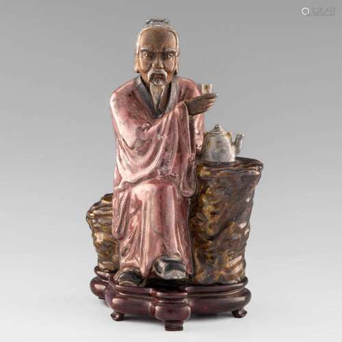 A Chinese Shiwan sculpture of Lu Yu, signed Pan Yushu, 19th ...