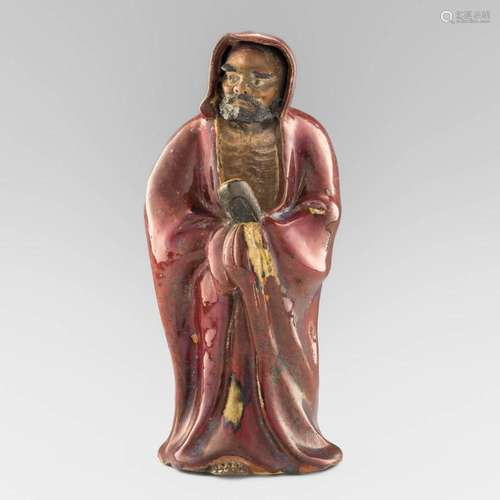 A Chinese Shiwan figure of Damo, signed Pan Tiekui, Republic...