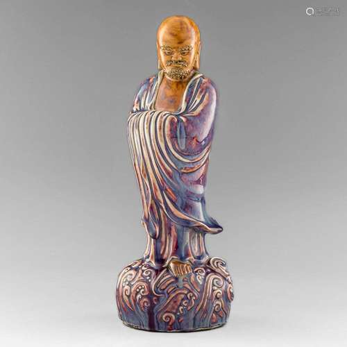 A Chinese flambe statue of Damo, 19th century